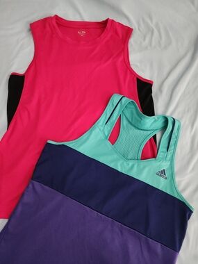 Adidas Colorblock Racerback Tank with Hot Pink Athletic Top